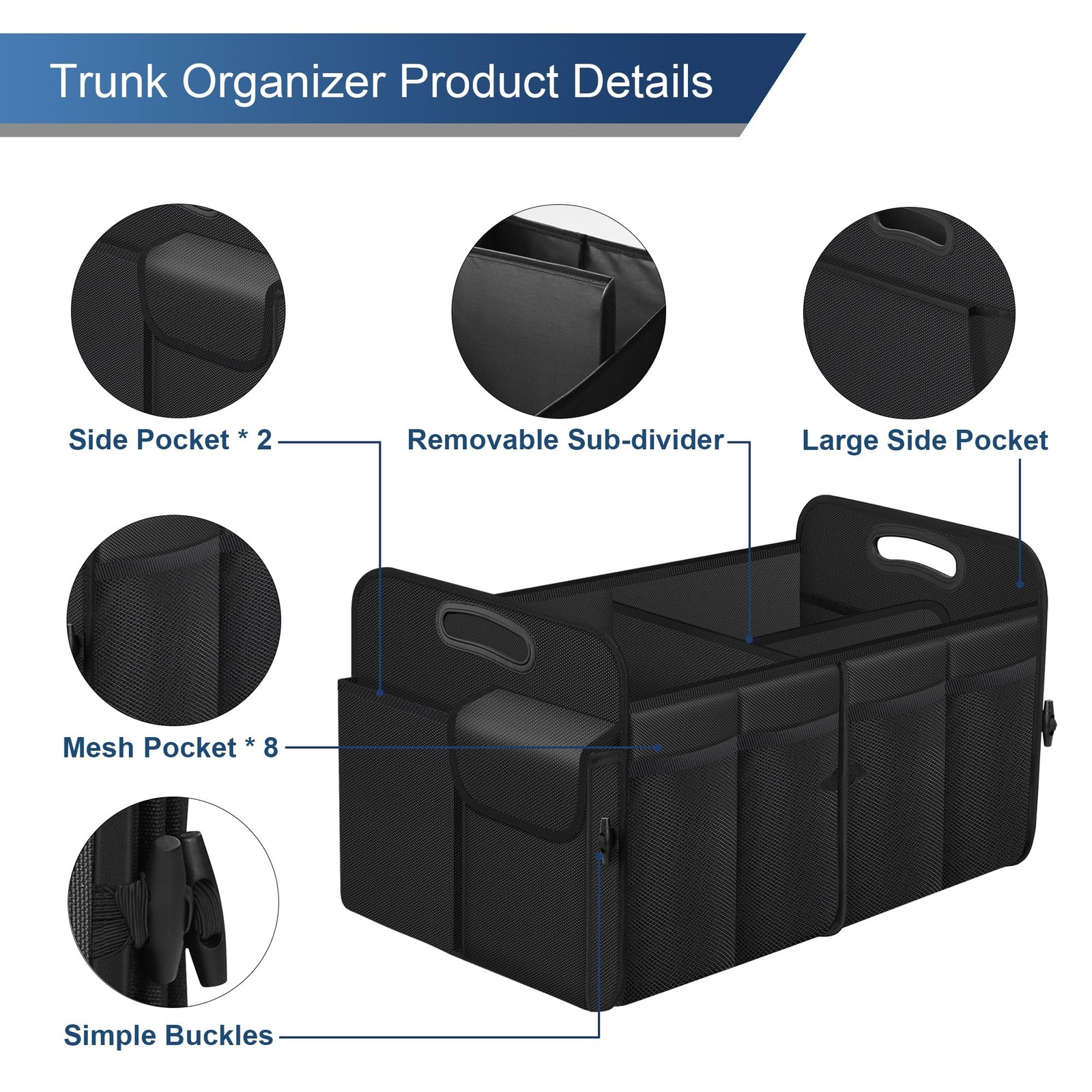 Large 72L Waterproof Trunk Organizer with 11 Pockets for SUV/Jeep/Sedan