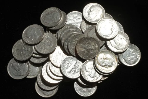 Lot of 50 Roosevelt Dimes 1946-64    Some AU-BU  90% Silver