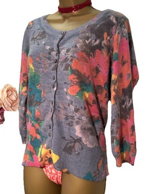 Cynthia Rowley Strickjacke L lebendige Blumen Angora, Viskose Rundhals