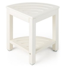 Heavy Duty Corner Shower Bench Stool with Storage Shelf for Shaving Legs-White -