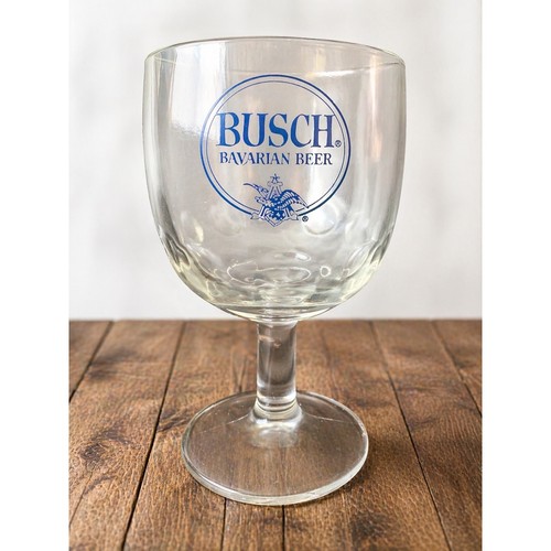 Vintage Busch Bavarian Beer Goblet Glass Blue Logo Barware 6" Stemmed Cup
