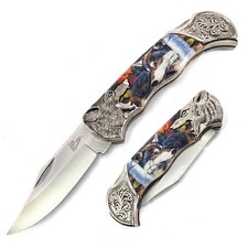 TheBoneEdge 7"" Wolf Design Pattern Handle Classic Folding Knife