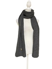 Polo Ralph Lauren Wool Blend Scarf Charcoal Gray Pony Logo Ribbed Knit One Size