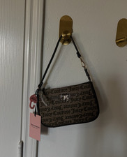 Juicy Couture Brown/Black Logo Monogram Small Shoulder Bag Zip Gold Hardware