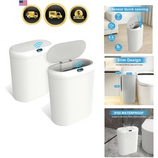 Automatic Sensor Trash Can 4 Gallon Slim Waterproof Kitchen Bathroom Bin 2 Pack