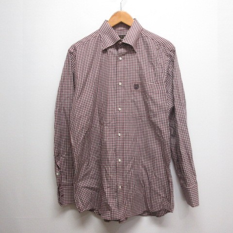 Daks, DAKS Shirt Burgundy M Long Sleeve Cotton Plaid