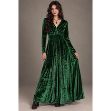 Whimsigoth Green Velvet Maxi Dress Goth Fairy Grunge Holiday Small Long Sleeve