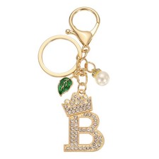 Bling Crown Initial Letter Keychain for Women Letter A-Z Key Chain Gold-B