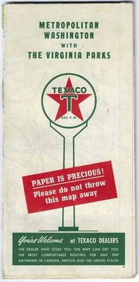 1945 Metropolitan Washington DC & Virginia Parks Road Map Texaco Oil Gas Company
