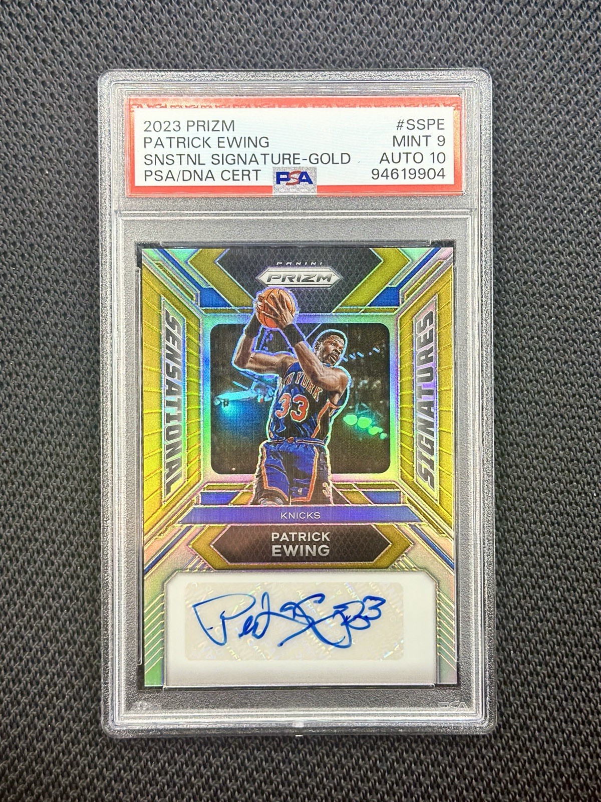 2023-24 Panini Prizm - Patrick Ewing Gold Prizm Auto 1/10 PSA 9/10 POP 1