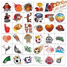102 PCS Individually Wrapped Small, assorted sports temporary tattoo for kids