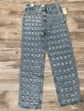 Good American Indigo 174 Distressed Jeans Wide Leg Women  s Sz 6