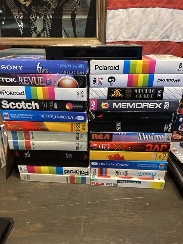 Used Blank Lot of 25 VHS Tapes RCA JVC 120 Various Brands Found Footage Vtg