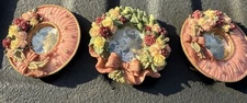Mini Decorative Round Photo Frames Pinks with flowers Easel Back Lot of 3