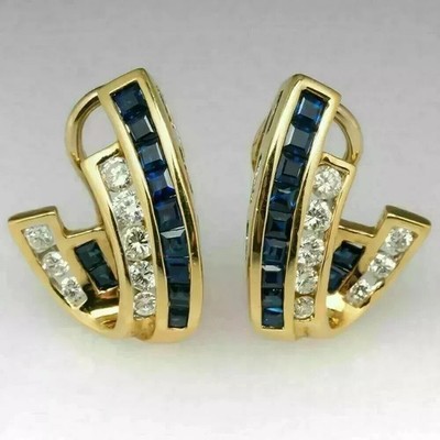 2.50CT Lab Created Blue Sapphire Women's Pretty Earrings 14K Yellow Gold Plated!