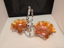 Unusual Carnival Glass Dishes  with EPNS stand  In Very Good Condition