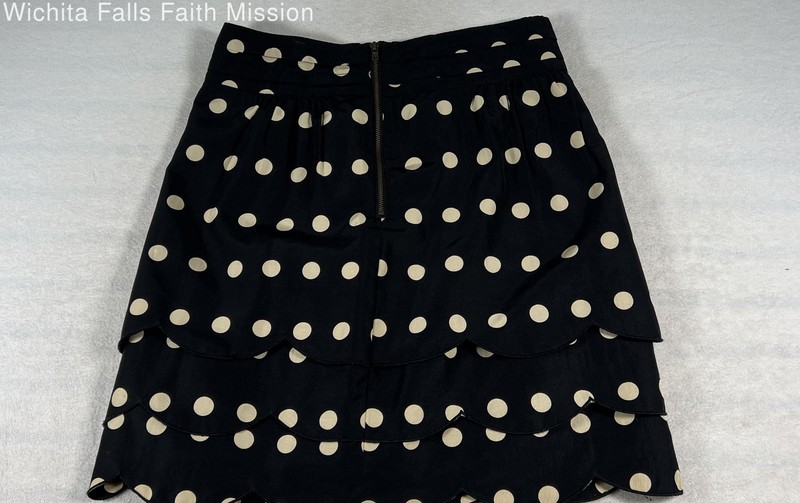 Floreat Women's Black White Polka Dot Scalloped Layered Zipper Skirt Sz 6