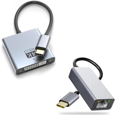 USB C to DVI Adapter 4K 30Hz USB Type C to Gigabit Ethernet RJ45 Hub