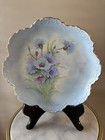 Vintage Handpainted Porcelain Deep Plate Signed Decorative Blue Flowers 10”