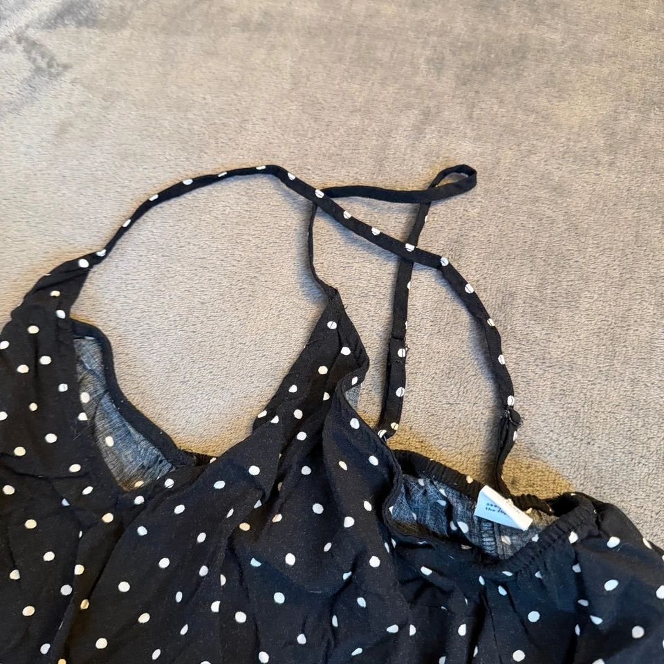 Maxi Vestido Halter Antiguo Azul Marino Negro Blanco Lunares Correas de Espagueti Para Mujer Mediano Foto 4 de 4