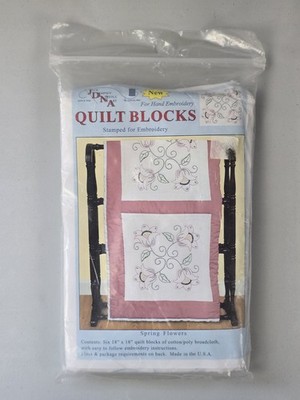 Jack Dempsey Spring Flowers Pattern 732-576 Stamped Embroidery 18'' Quilt Blocks
