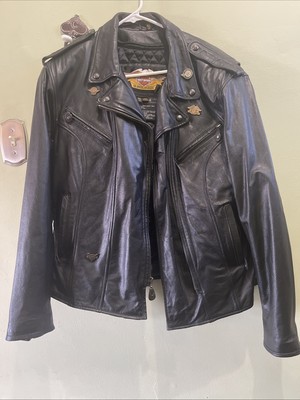 Womens Harley Davidson Genuine Leather Jacket XL Zipper Moto Jacket Buttons