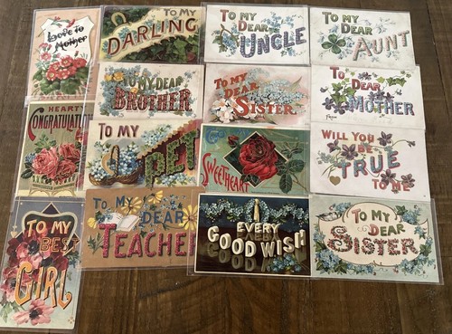 Nice~Lot of 15 Greetings~Postcards with~Words~Family~Sentiments~Big Letters~m942