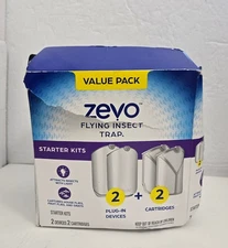 Zevo Indoor Flying Insect Trap 2 Plug-Ins 2 Cartridges Kit DAMAGED BOX READ