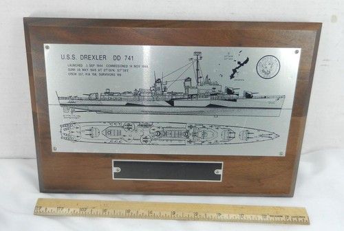 USS Drexler DD 741 Plaque Metal on Wood World War 2 Military Destroyer WWII !!