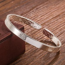 Solid 925 Sterling Silver Unisex Clover Lucky Luxury Charm Cuff Bracelet UK New