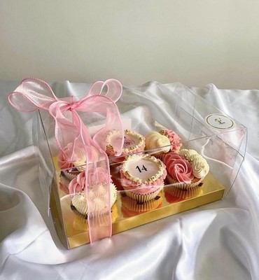 Transparente 6 Loch Cupcake Boxen - Gold, runde Einsätze - 5er Pack, Slide in Box 