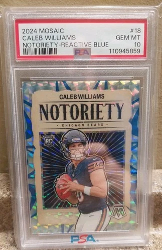2024 Mosaic /99 Caleb Williams Rookie PSA 10 Notoriety Reactive Blue RC #18