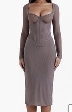house of cb Safran Mocha Corset Midi Dress Size XS