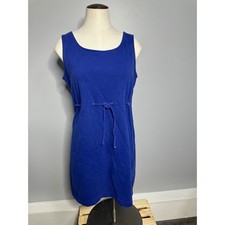 Lands End Vintage Blue Sleeveless Knit Dress Rope Drawstring Waist Womens Medium