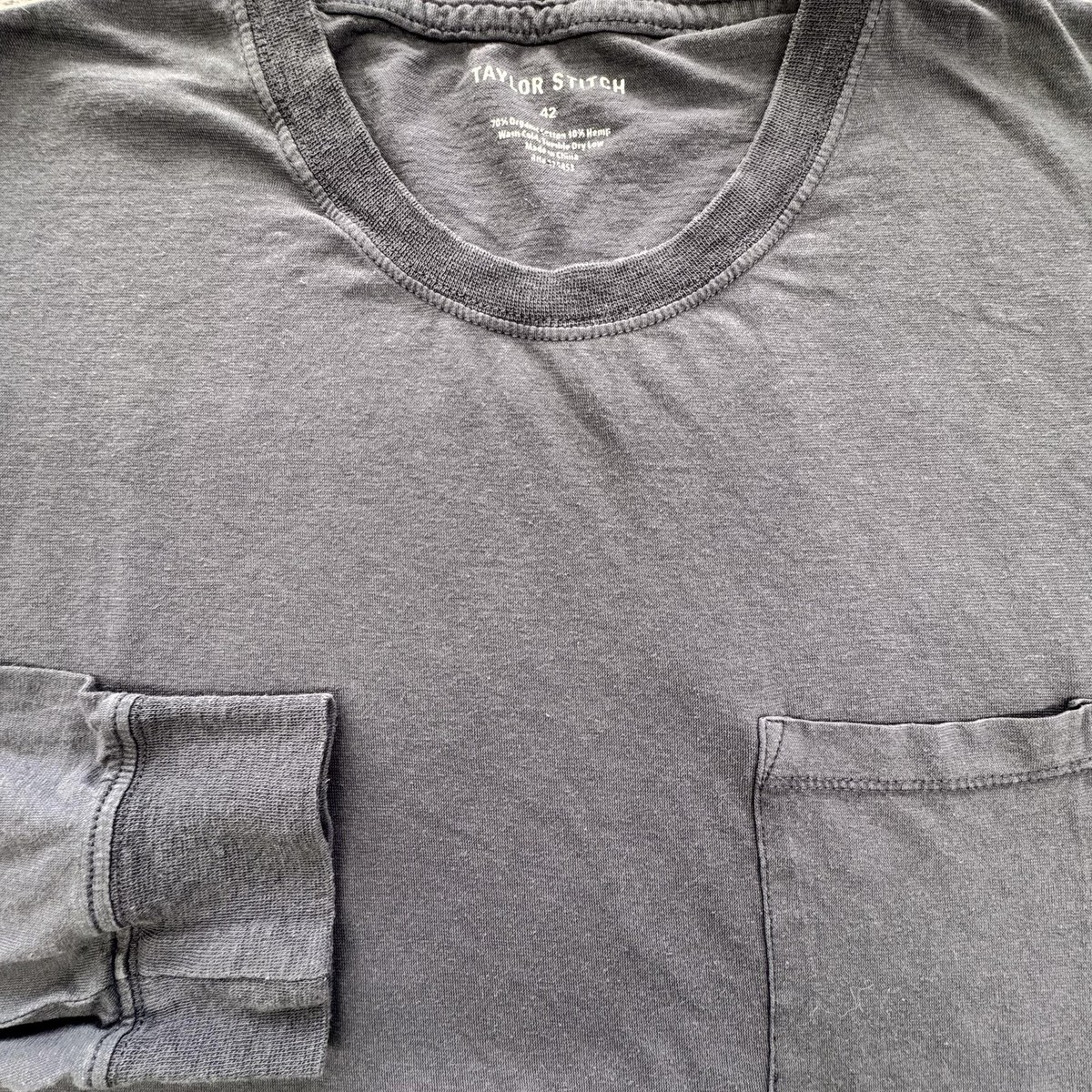 Taylor Stitch Shirt Mens 42 Blue Gray Long Sleeve Pocket Crewneck