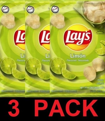 LAY'S Limon Flavor Snack Potato Chips 7.75 oz Bag - 3 PACK