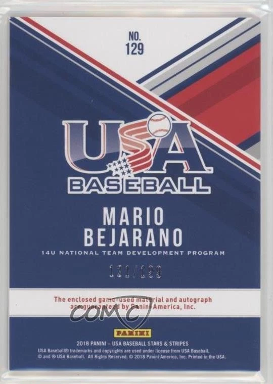 2018 USA Baseball Stars & Stripes Jerseys Blue Ink /199 Mario Bejarano #129 Auto - Image 2 of 2