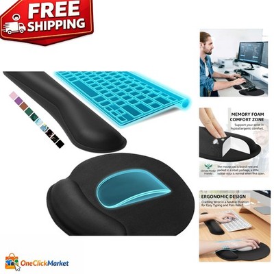 Universal Ergonomic Keyboard Wrist Rest & Mouse Pad Set: Black, Comfortable