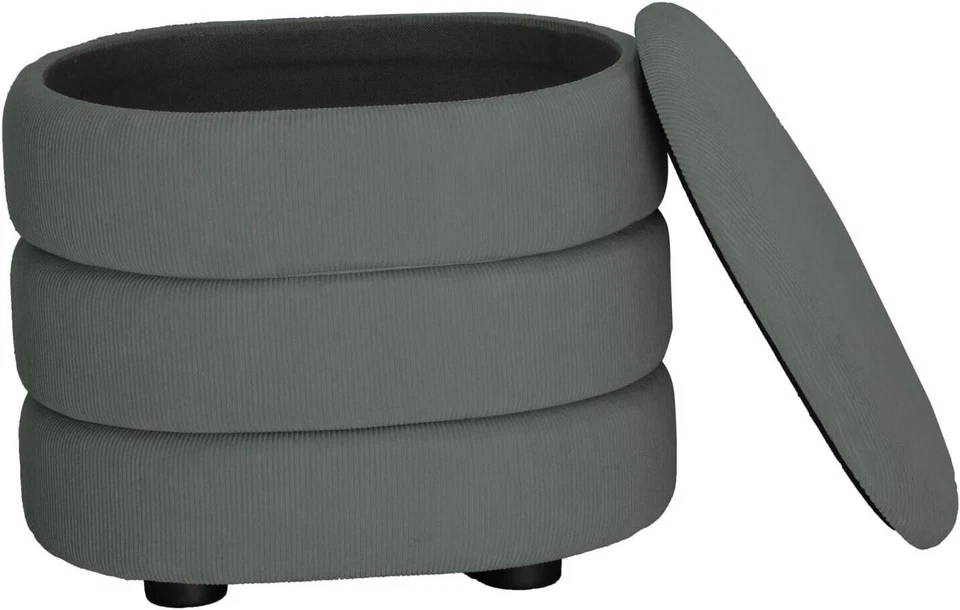 Light Grey Velvet Oval Storage Ottoman Stool Modern Pouffe Vanity Seat - Image 3 of 4