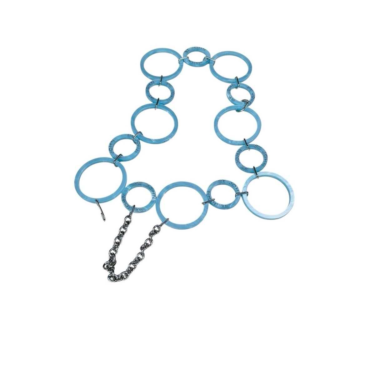 St. John Sky Blue Circular Chain Link Belt With Name Logo | eBay display picture 2