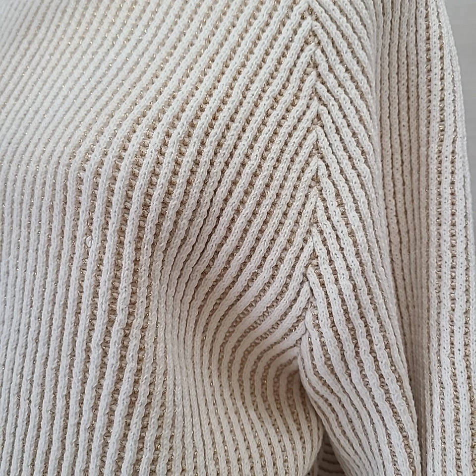Splendid Women's Sweater Size M Cream Metalic Gold Striped Knitted Reglan... - Image 3 of 4
