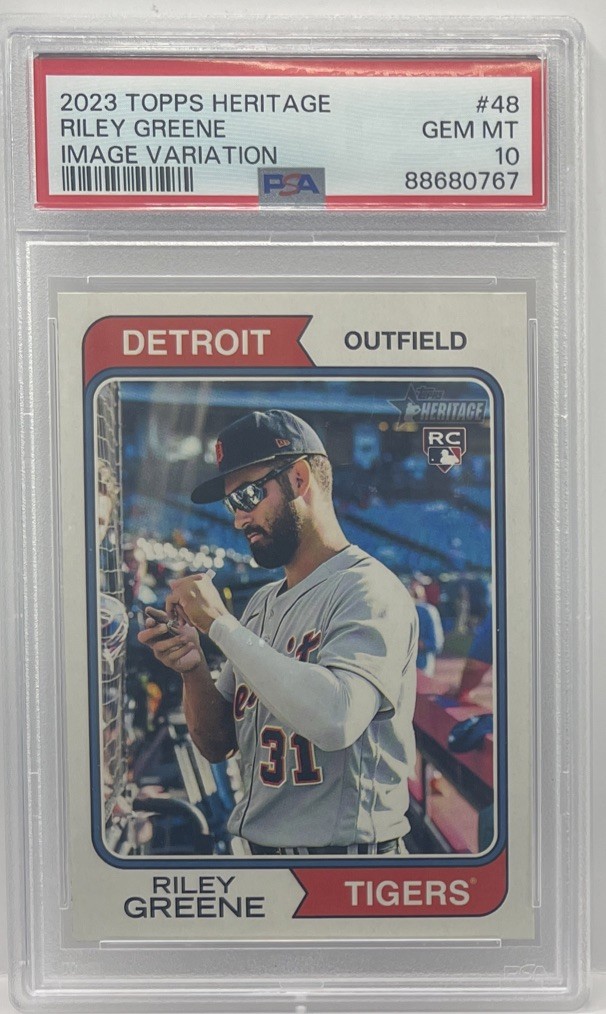 2023 Riley Greene RC PSA 10 Topps Heritage Rookie Image Variation #48 Gem Mint