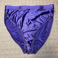 NWOT Purple Second Skin Liquid Slick Satin Hi-Cut Bikini Panty Size L/7