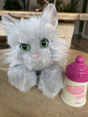 Hasbro FurReal Friends Cat Gray Persian Plush Interactive Toy 2002 bottle works