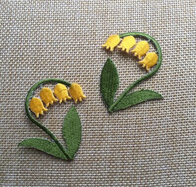 2er Set Bluebells gelb Bügelbild/Aufnähen voll bestickt Patch Applikationen Abzeichen