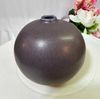 Marked Vtg Purple Violet Round Circle Ceramic Small Vase - Nice
