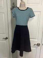 Talbots Womens Sz XS Knit Dress Nautical Fit ‘n Flare Blue Stripe