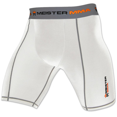 WHITE COMPRESSION RUSH SHORTS w/ GROIN POCKET - MEISTER MMA Vale Tudo Rash Guard