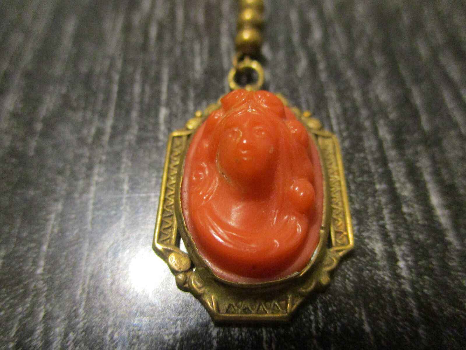 Antique Victorian Faux Coral Cameo Celluloid Smal… - image 1