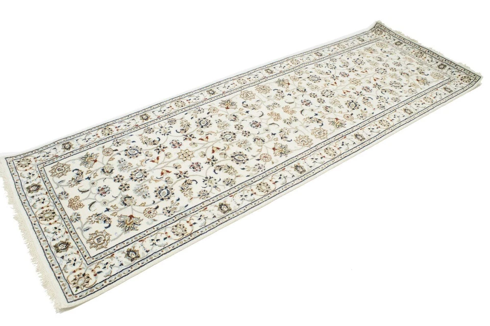 Alfombra 3X8 pies Anudada a Mano Indo-Nain Oriental Corredor Crema Floral Decoración Pasillo Foto 3 de 4